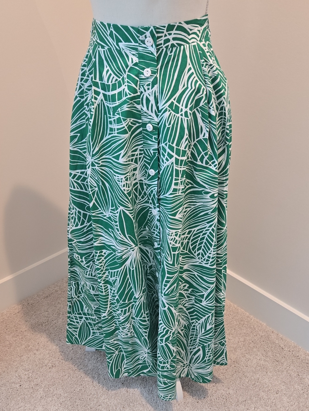 Tabitha Brown Target Green and White Floral Button-Front Maxi Skirt